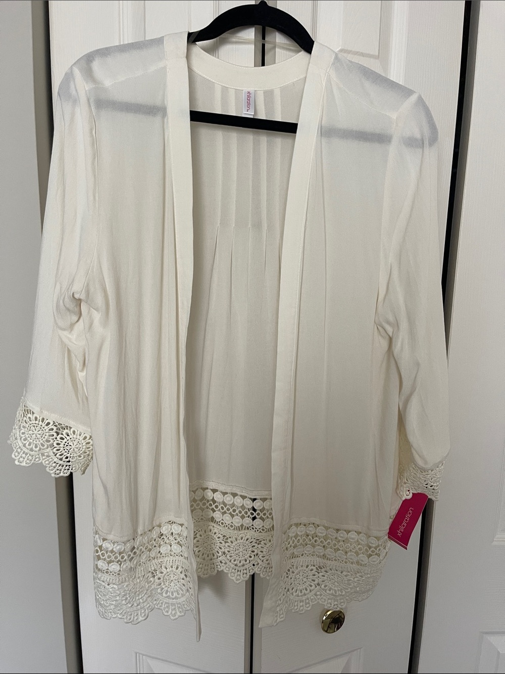Xhilaration Crochet Trim Open Front Cardigan - Cream